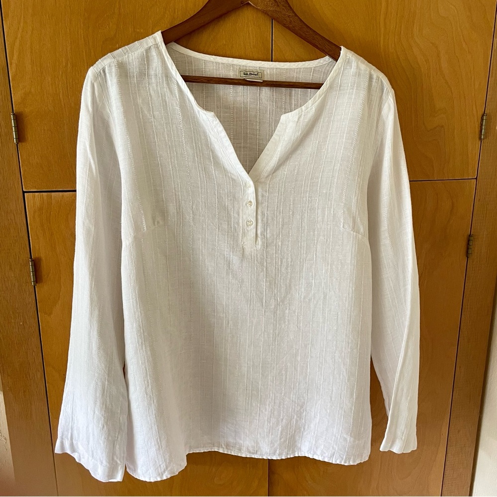 L.L. Bean 100% Linen Lagenlook Top. White Women's Size Large - Picture 7 of 15